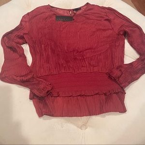 NWT, Current Air Pleated Rust Gado-Gado smocked waist long sleeve top.  Size L